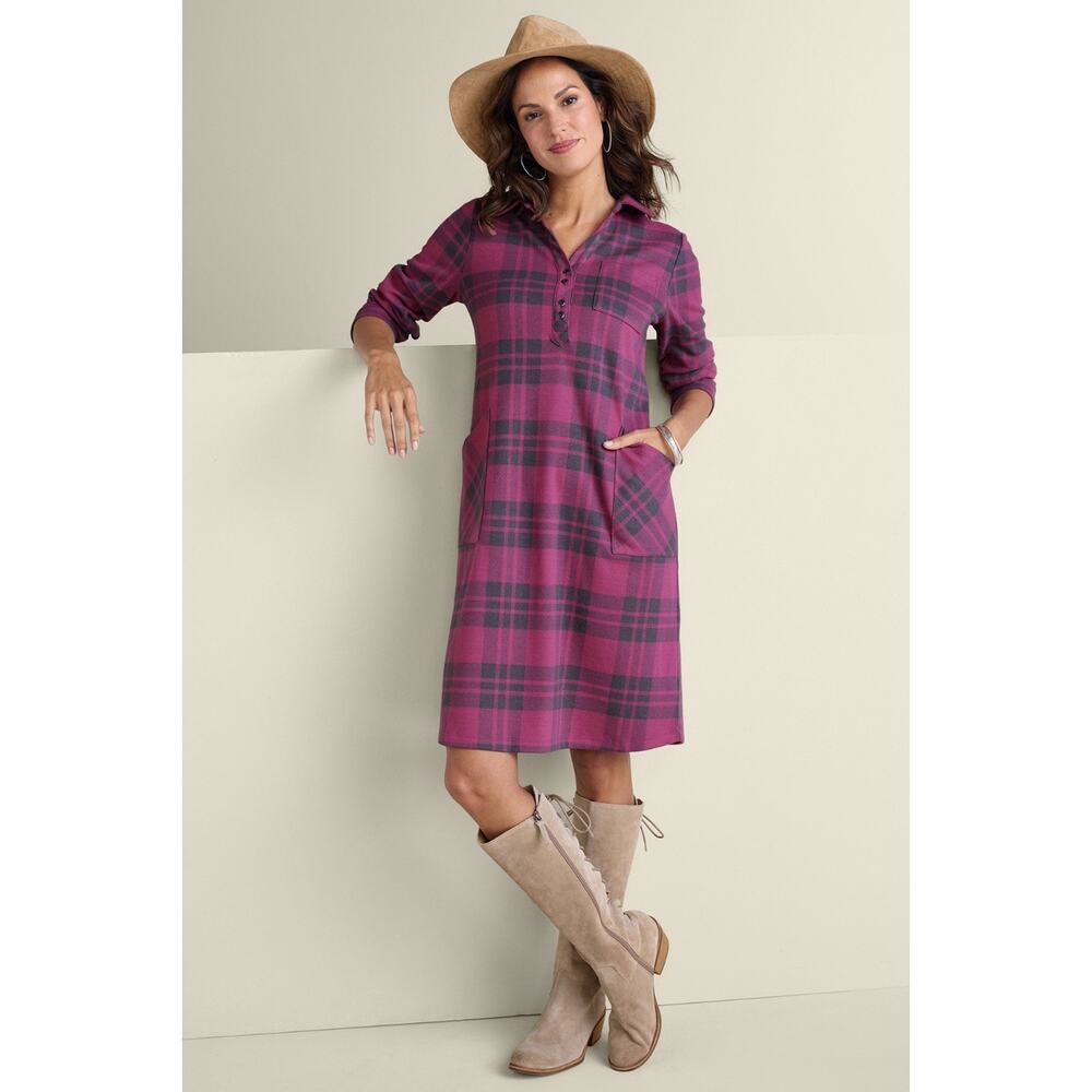 Soft Surroundings Pink Gray Paramount Plaid Dress Soft Cozy Size 1X